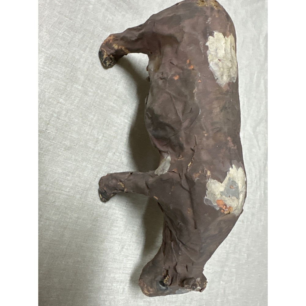 Vintage 1960s Rustic Folk Art Cow Figurine Brown Primitive Farmhouse Decor 8.5in